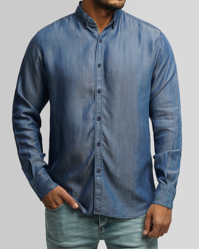 پیراهن نخی طرح جین آستین بلند