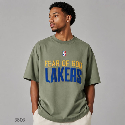 تیشرت مردانه باکسی طرح Lakers مدل Fear Of God | چاپ برجسته | دورس ۲ نخ لاکرا